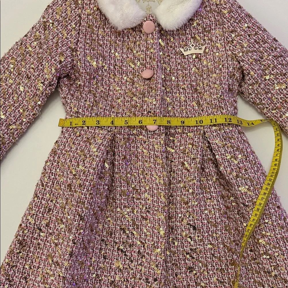 Disney Princess Tweed Coat Girls 5/5 Pink Sequins Faux Fur Dress-up Fairytale